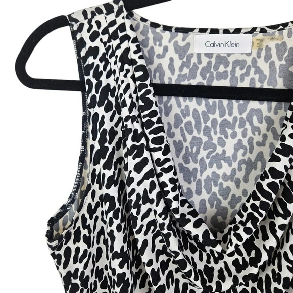 Calvin Klein White Black Leopard Print Blouse Tank Shell Cowl Neck Size Small - Picture 3 of 9
